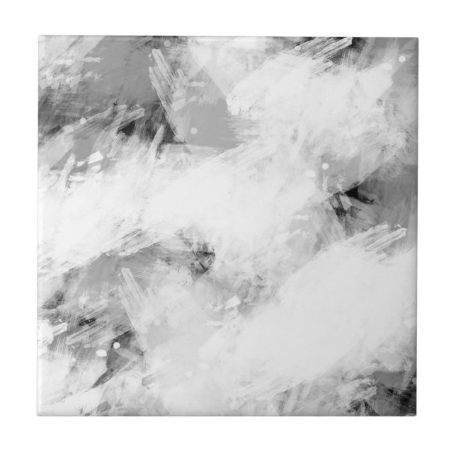 Svart vit Abstrakt Brushstrokes Kakelplatta (Framsidan)