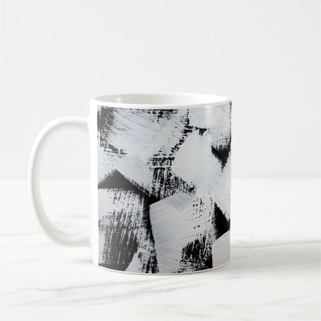 Svart vit, abstrakt målad duk. kaffemugg (Vänster)