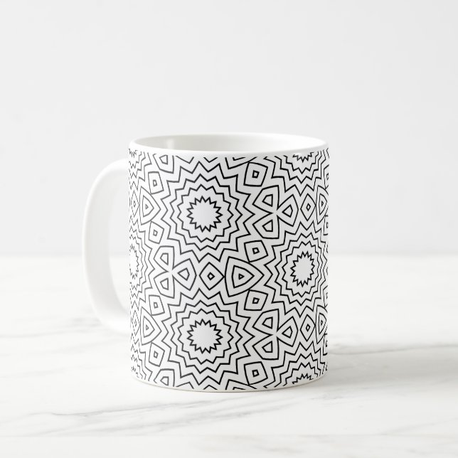 Svart & Vit Abstrakt Sömlös Mandala-design Kaffemugg (Framsida vänster)
