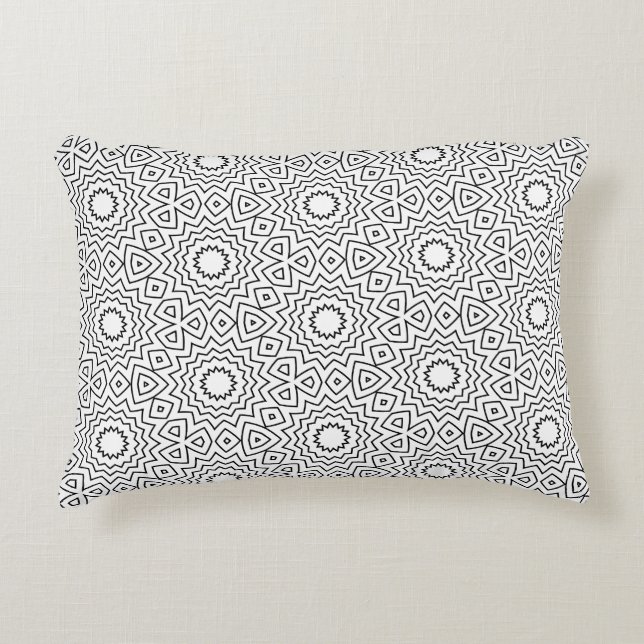 Svart & Vit Abstrakt Sömlös Mandala-design Prydnadskudde (Framsidan)