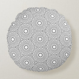 Svart & Vit Abstrakt Sömlös Mandala-design Rund Kudde