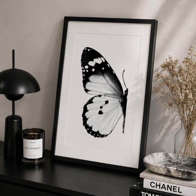 Svart & Vit Affisch Fjäril Minimalistisk Väggkonst (butterfly wall art, butterfly poster, black and white butterfly, monochrome butterfly print poster)