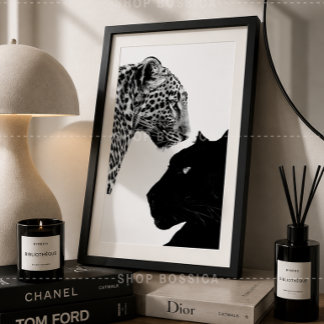 Svart & Vit Affisch Leopard & Svart Panter