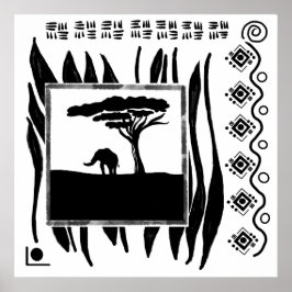 Svart Vit Afrika Elefant Poster