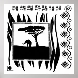 Svart Vit Afrika Elefant Poster
