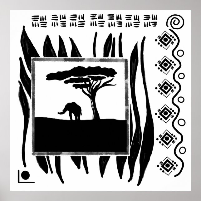 Svart Vit Afrika Elefant  Poster (Framsidan)