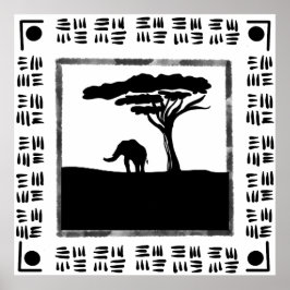 Svart Vit Afrikansk Elefant Poster