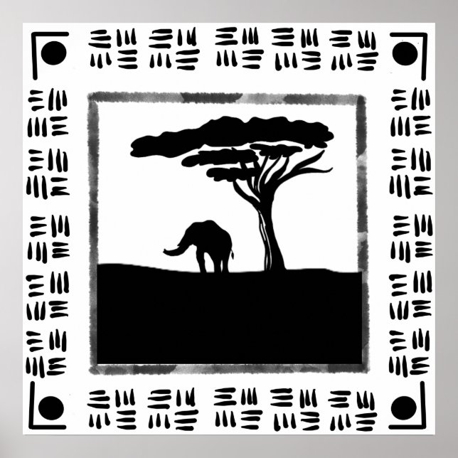 Svart Vit Afrikansk Elefant  Poster (Framsidan)