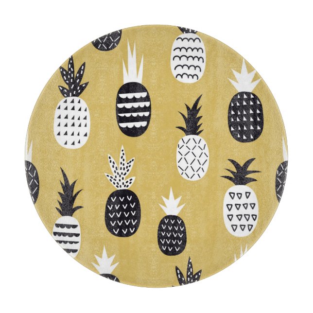 Svart, vit ananas, gultens bakgrund (Framsidan)