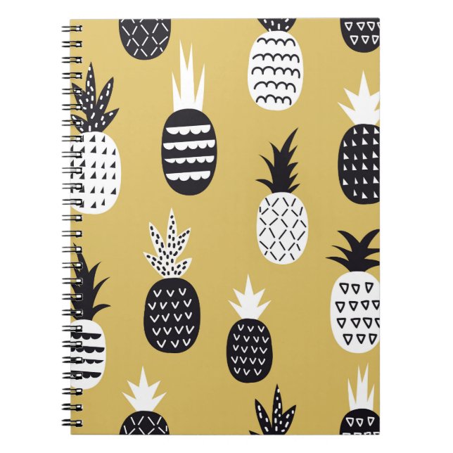 Svart, vit ananas, gultens bakgrund anteckningsbok (Framsidan)