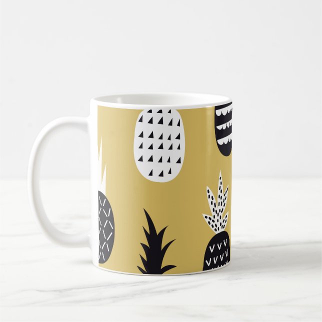 Svart, vit ananas, gultens bakgrund kaffemugg (Vänster)