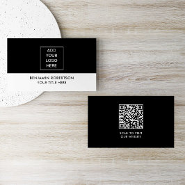 Svart Vit Anpassad Logotyp QR-kod Modern Enkel Visitkort