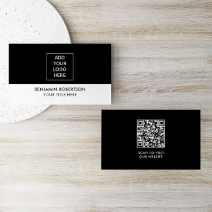 Svart Vit Anpassad Logotyp QR-kod Modern Enkel Visitkort