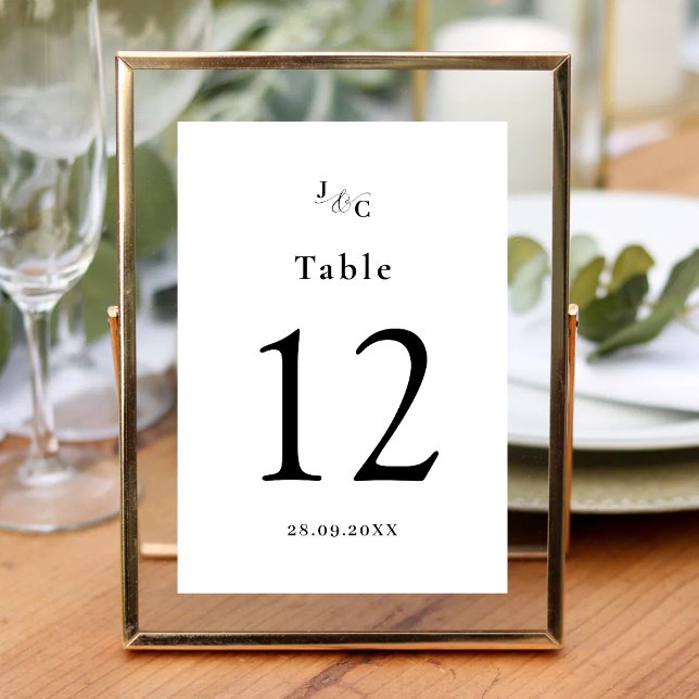 Svart & Vit Anpassningsbar Bordnummerkort för Bröl Bordsnummer (Black and white table number cards add sleek organization while personalizing your wedding seating.)