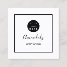 Svart vit Anpassningsbar Logotyp Framad Makeup Art Fyrkantigt Visitkort