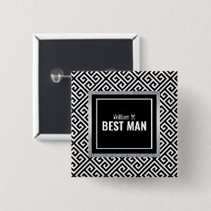 Svart & vit anpassningsbar namnknapp för best man knapp
