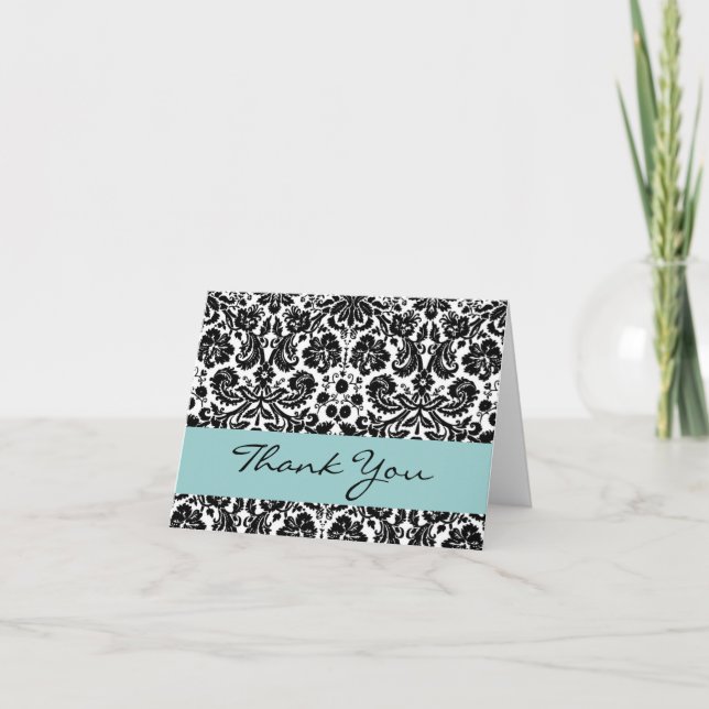 Svart Vit Aqua lowery Damask Tack V212 Kort (Framsida)
