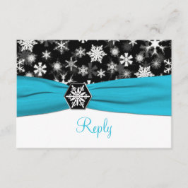 Svart, Vit, Aqua Snöflingor Bröllops Svar Kort