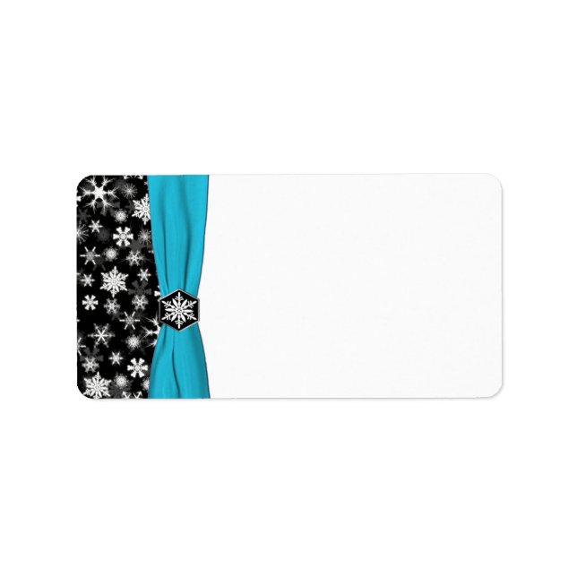 Svart, vit, Aqua Snöflingor tom adressetikett (Framsidan)