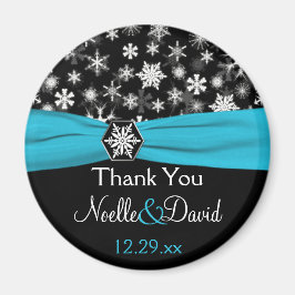 Svart, vit, Aqua Snöflingor Wedding Favor Magnet