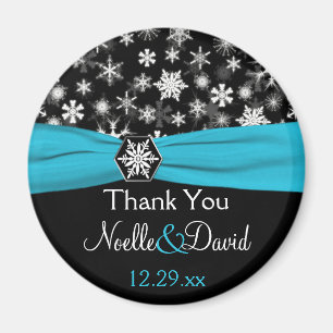 Svart, vit, Aqua Snöflingor Wedding Favor Magnet