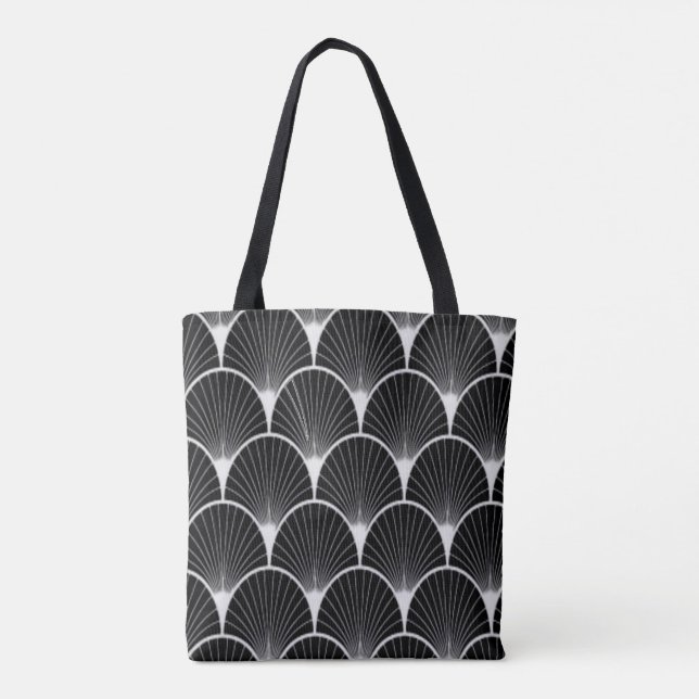 Svart & vit, art déco, fläktdesigntoto tygkasse (Baksida)