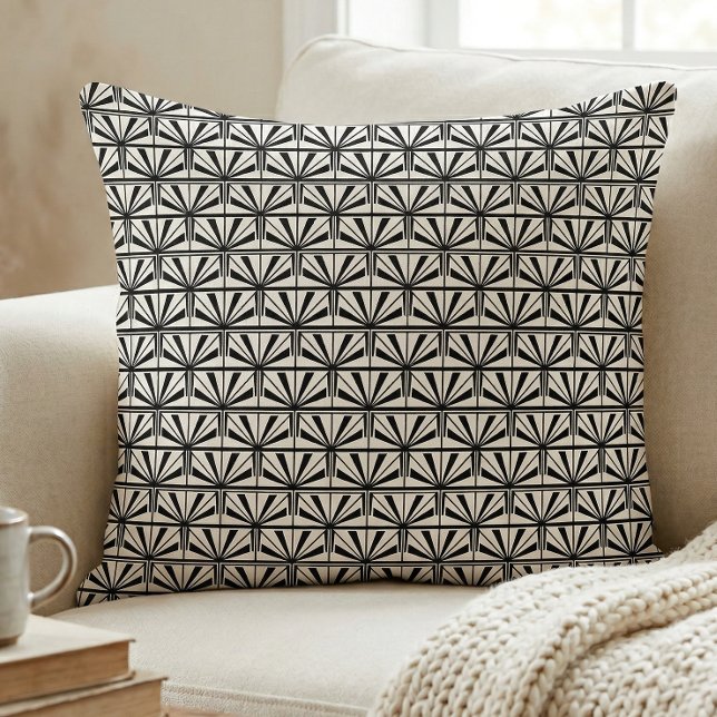 Svart Vit Art Deco Geometrisk Mönster Kudde (Skapare uppladdad)