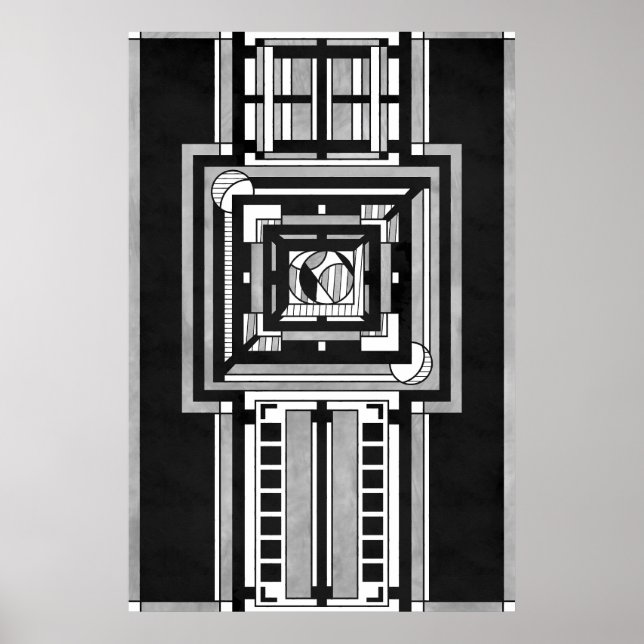 Svart & Vit Art Deco Gobeläng Poster (Framsidan)