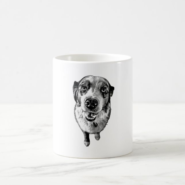 Svart & Vit Aussie Hund Närbild | Konstnärlig Mugg (Center)
