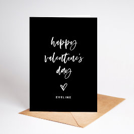 Svart | Vit Avslappnad-skript och Heart Valentine Helgkort
