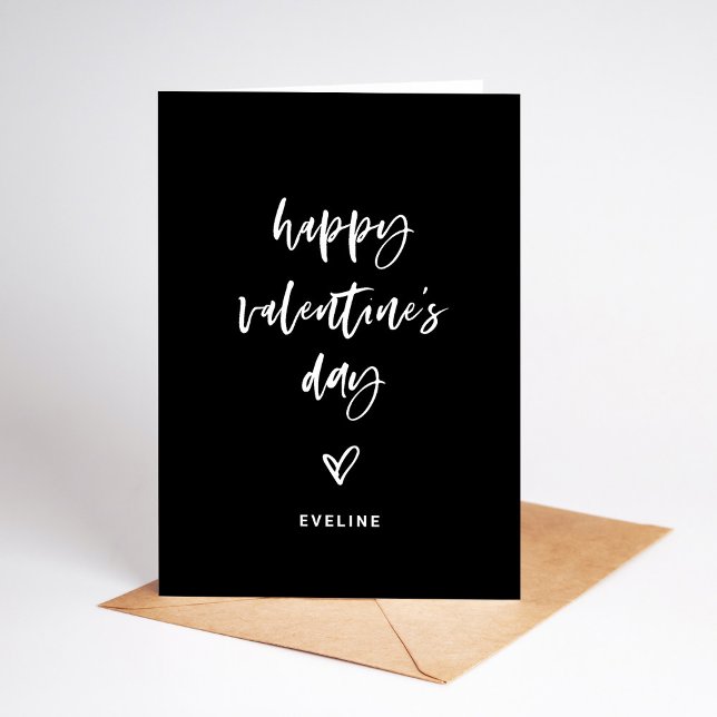 Svart | Vit Avslappnad-skript och Heart Valentine Helgkort (A simple and modern Valentine's Day card with casual script and a heart)