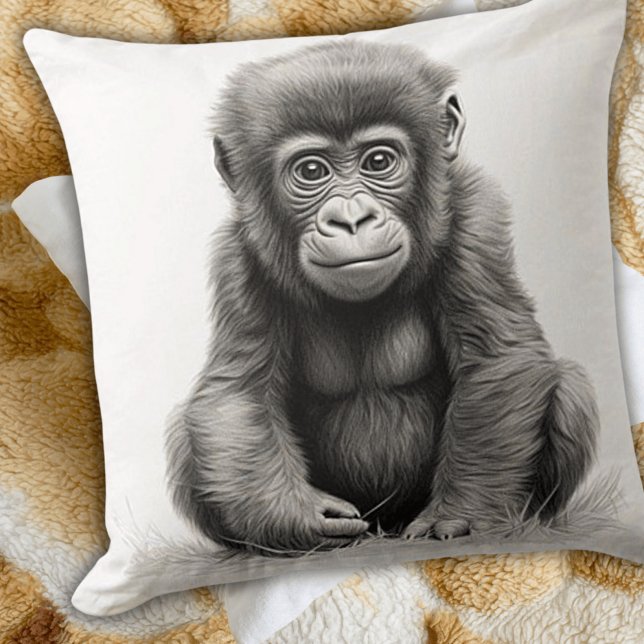 Svart & Vit Baby Gorilla Fyrkantig Kuddcover Kudde (Skapare uppladdad)