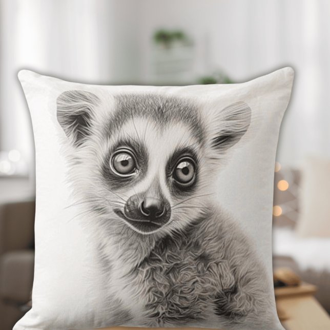 Svart & Vit Baby Lemur Fyrkantig Kuddthrow Kudde (Skapare uppladdad)