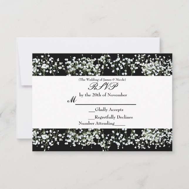 Svart & Vit Babys Breath Blommig RSVP-kort OSA Kort (Framsida)