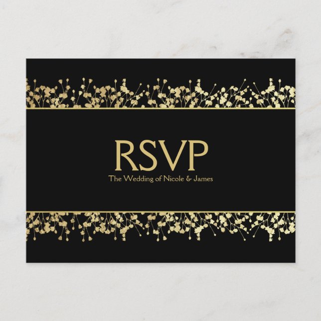 Svart & Vit Babys Breath Bröllops-RSVP-kort Inbjudan Vykort (Framsida)