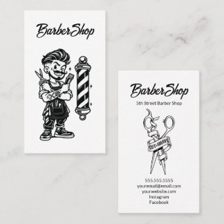 Svart Vit Barber Mascot Frisör Klipp Rakning Visitkort