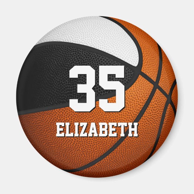 Svart vit basketboll-lag, ungar anpassningsbar magnet (Framsidan)