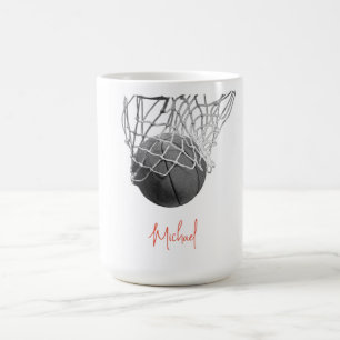Svart & Vit Basketboll & Nät Ditt Namn Kaffemugg