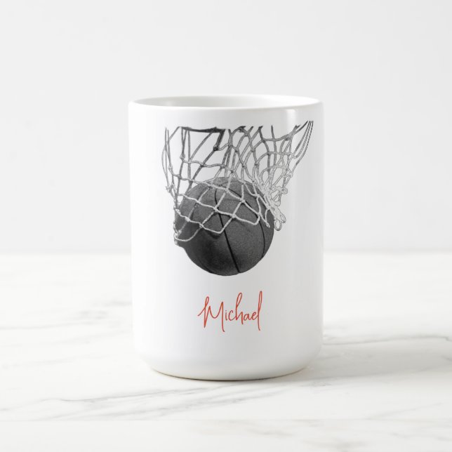 Svart & Vit Basketboll & Nät Ditt Namn Kaffemugg (Center)