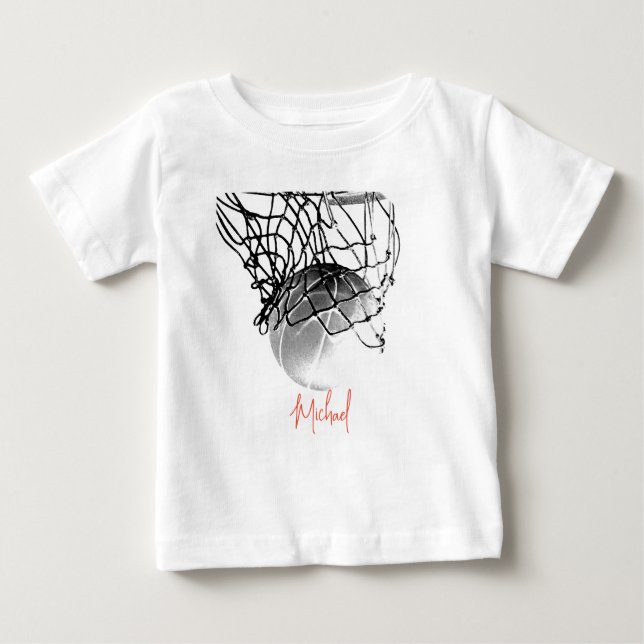 Svart & Vit Basketboll & Nät Ditt Namn T Shirt (Framsida)