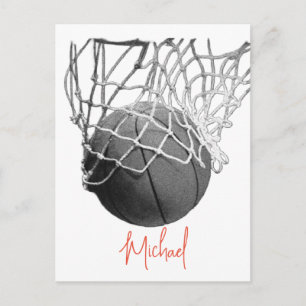 Svart & Vit Basketboll & Nät Ditt Namn Vykort