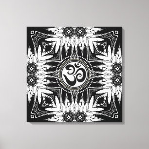 Svart Vit Batik Om-tecken Mandala New Age Canvas