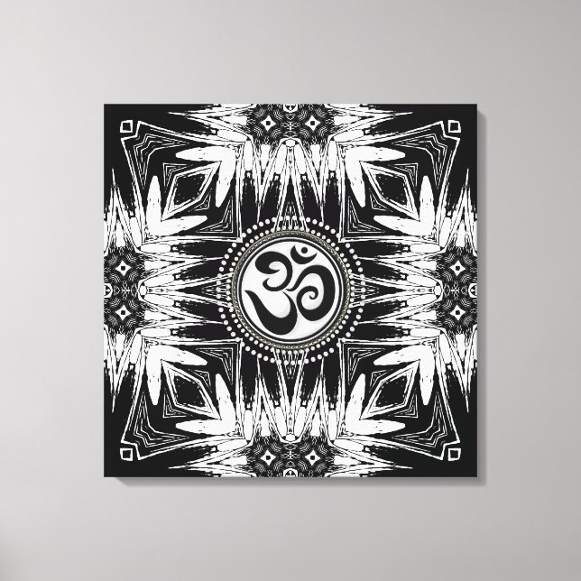 Svart Vit Batik Om-tecken Mandala New Age Canvas (Framsida)