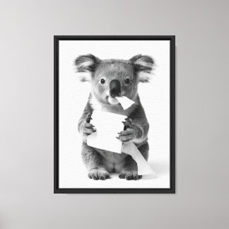 Svart Vit Behaglig Koala Håller Toalettpapper Canvastryck