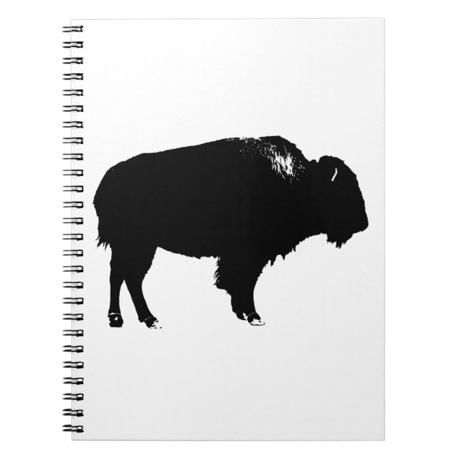 Svart & Vit Bison Buffel Silhuett Pop Art Anteckningsbok Med Spiral (Framsidan)