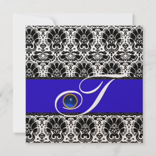 SVART VIT BLÅ DAMAST MONOGRAM Sapphire Metallisk Inbjudningar