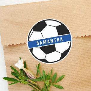 Svart Vit & Blå Fotboll Sport Monogram Runt Klistermärke