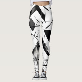 Svart vit Bläck-vattenfärgsfärgton Mönster Leggings