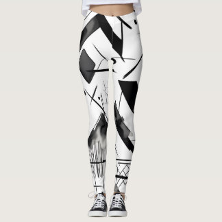 Svart vit Bläck-vattenfärgsfärgton Mönster Leggings