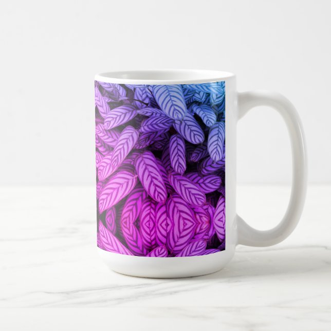 Svart & Vit Bladmönster  Kaffemugg (Höger)